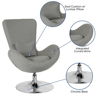 31" Light Gray Fabric High-Back Egg Lounge Chair with Chrome Swivel Base
