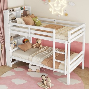 Whisen Convertible Twin Over Twin Bunk Bed with Shelves Headboard, Safety Guardrails and Ladder - 1 of 4
