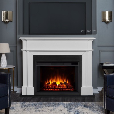 White Electric Fireplace with Mantel, 60" Tall