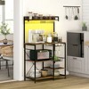 HOMCOM Kitchen Bakers Rack with Power Outlet and LED Lights, Microwave Stand, Coffee Bar with Metal Basket, Multiple Shelves and Glass Holders - 3 of 4