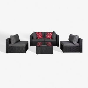 WestinTrends 5-Piece Outdoor Patio Rattan Wicker Sofa Conversation Set with Coffee Table and Cushions - 1 of 3