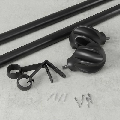 Matte Black Adjustable Steel Curtain Rod with Twirl Finial