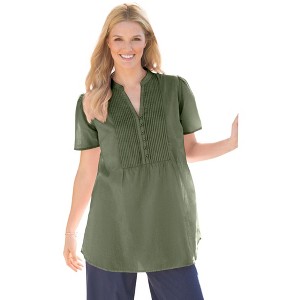 Woman Within Pintucked Half-Button Tunic - 1 of 4