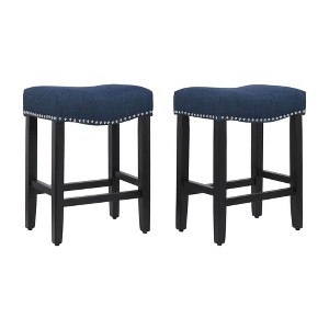 WestinTrends 24" Upholstered Saddle Seat Counter Stool (Set of 2), Black/Navy Blue - 1 of 4