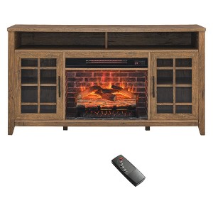 NAYSAYE Indoor Fireplace Media Stand with Flame Effect and Adjustable Heat for Living Room, Brown, 55"*15.5"*30.5" - 1 of 4