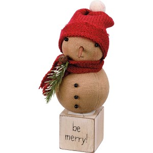 Primitives By Kathy 7.5 Inch Be Merry Sitter Snowman Rustic Primitive Looking Snowman Figurines - 1 of 3