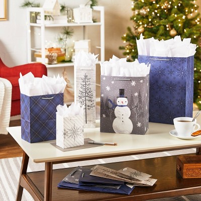 Assorted Blue and Silver Holiday Gift Bags Set
