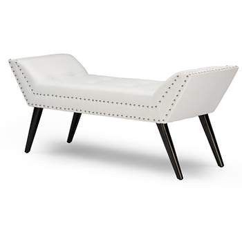 Tamblin Modern And Contemporary Faux Leather Upholstered Large Ottoman Seating Bench - White - Baxton Studio