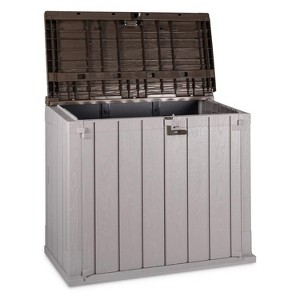 Toomax Stora Way Extra Large 220 Gallon Outdoor Horizontal Storage Shed Cabinet for Trash Can, Garden Tools, and Yard Equipment, Taupe Gray and Brown - 1 of 4