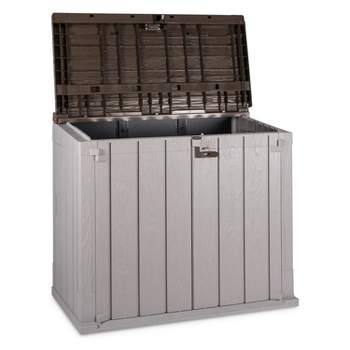 Toomax Stora Way Extra Large 220 Gallon Outdoor Horizontal Storage Shed Cabinet for Trash Can, Garden Tools, and Yard Equipment, Taupe Gray and Brown