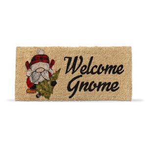 tag 1'6"x3'3" Welcome Gnome Sentiment Christmas Tree Rectangle Indoor Outdoor Estate Coir Door Welcome Mat Beige Background - 1 of 2