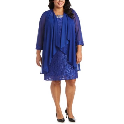 R & M Richards Womens 2 Piece Beaded Waterfall Shift Dress