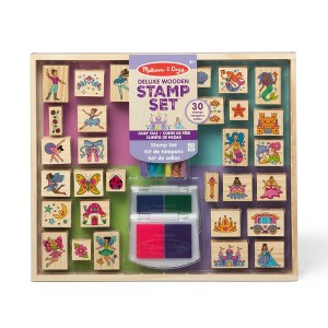 Melissa & Doug Deluxe Wooden Stamp and Coloring Set - Fairy Tale (30 Stamps, 6 Markers, 2 Durable 2-Color Stamp Pads) - 1 of 4