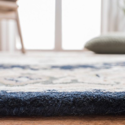 Beige and Navy Hand-Tufted Wool Square Area Rug 6' x 6'