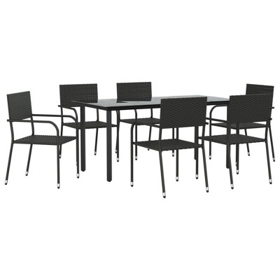 vidaXL Garden Dining Set Black Poly rattan and Steel Standard Stacking - 63" table length 6