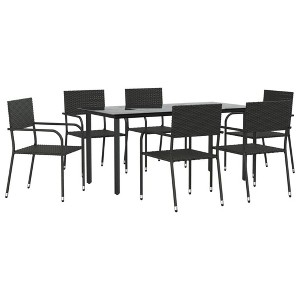 vidaXL Garden Dining Set Black Poly rattan and Steel Standard Stacking - 63" table length 6 - 1 of 4