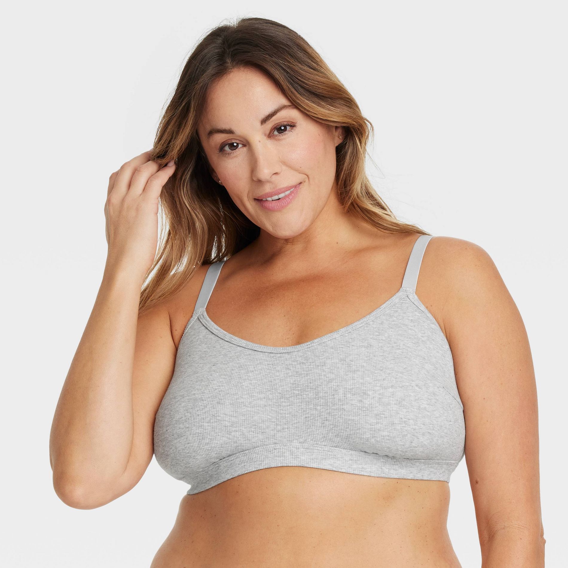 Women's Cotton Blend Scoop Ribbed Bralette - Auden™ Light Heathered Gray XXL