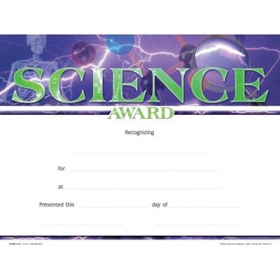 Hammond & Stephens Science Recognition  Award - Fill in the Blank, 11 x 8-1/2 inches, pk of 25