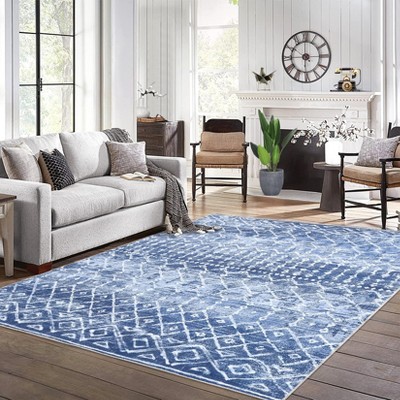 Washable Rug Area Rug Boho Low Pile - Non-Slip Foldable Carpet with Rubber Backing for Living Room & Bedroom