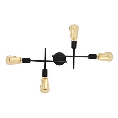 4-Light Avondale Open Bulb Wall Light Matte Black Finish - EGLO: ETL Listed, Steel Body, Dimmable
