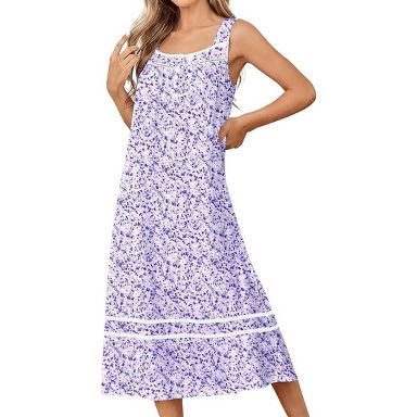 ladies night gown dress Ekouaer Nightgowns for Women Cotton Long Gowns Sleeveless Sleep Victorian Nightdress Sleepwear Floral Purple XS : Target Jet