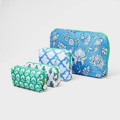 4pc Floral Vines Multi-Purpose Pouch Set Blue - Roller Rabbit x Target