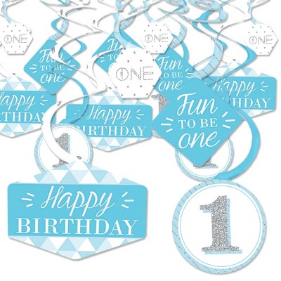 Big Dot of Happiness 1st Birthday Boy - Fun to be One - First Birthday Party Hanging Decor - Party Decoration Swirls - Set of 40