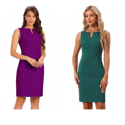 INSPIRE CHIC Women's V Neck Office Sleeveless Bodycon Midi Pencil Dress 2 Packs