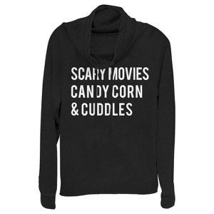 Juniors Womens CHIN UP Halloween Candy Corn and Cuddles Cowl Neck Sweatshirt - 1 of 3