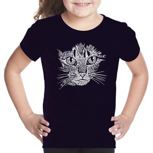 LA Pop Art Girl's Word Art T-shirt - Cat Face - 1 of 4