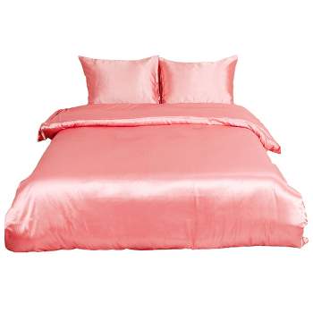 PiccoCasa Silk Satin Solid Reversible Bed Duvet Cover Set 3 Pcs