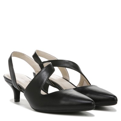 Elegant Asymmetrical Strap Black Faux Leather Slingback Pumps