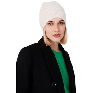 Style Republic Women’s 100% Pure Cashmere Fully Ribbed Beanie - Cream - 1 of 2