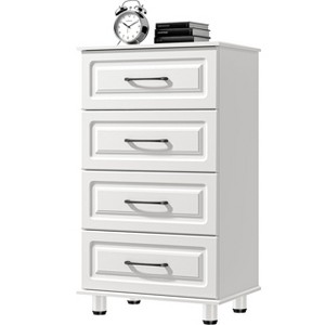 Sandinrayli 4 Drawer Dresser, Modern Small Dressers with Drawers Closet Wood Storage Chest Cabinet with Steel Handles, White - 1 of 4