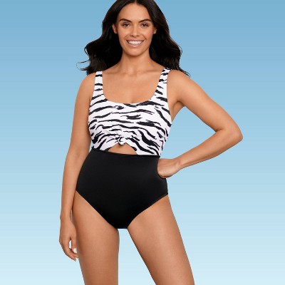 Women's Slimming Control Tie-Front Cut Out One Piece Swimsuit - Beach Betty by Miracle Brands