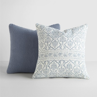 2-pack Stone Throw Pillows Seed Stitch Knit With Cotton Patterns In ...