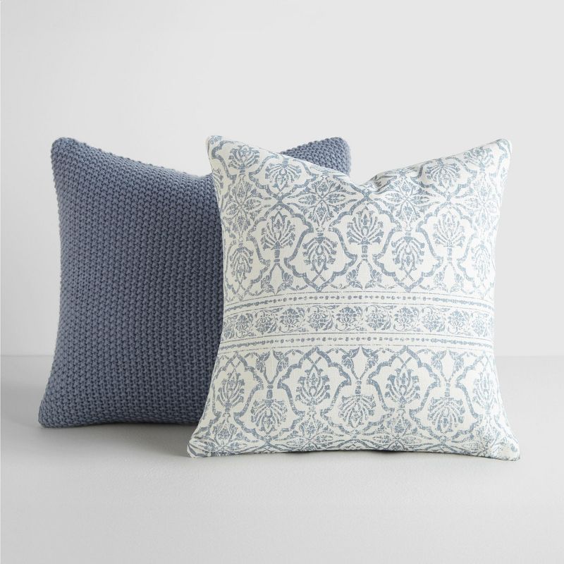 2-Pack Stone Throw Pillows Seed Stitch Knit with Cotton Patterns in Antique Floral - Becky Cameron, Stone, 20 x 20, 1 of 13