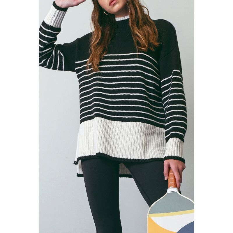 August Sky Women's High Neck Stripe Pullover Sweater, 3 of 5