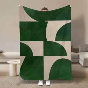 Green & Beige Minimalist Flannel Throw Blanket - All-Season Cozy Sofa & Bed for Home, Travel, Camping, Office - Perfect Gift for Men, Women - 1 of 4