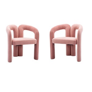 Set Of 2 Caris 25.2" Wide Contemporary Designed Fabric Upholstered creative personality minimalist  Armrest Dining Chairs-Maison Boucle - 1 of 4