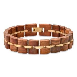 Steeltime Men's stainless steel and wood link bracelet. Color Options: Silver, Gold - 1 of 4
