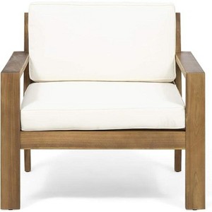PAGED Patio Dining Chairs Wood Patio Chairs with Waterproof Thick Cushion, Unique Back Design for Garden, Patio, Lawn - 1 of 4