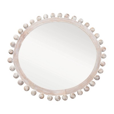 Whitewashed Mango Wood Round Wall Mirror