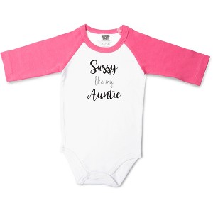 Pavilion Gift Company - Auntie - 12-24 Months 3/4 Length Pink Sleeve Onesie - Leotards and Bodysuits - 1 of 4