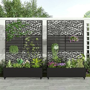 SpassWay 72"H Two-tone Patio Planter Box with Trellis Metal Raised Garden Bed Black Decorative Privacy Screen with Wheels - 1 of 4