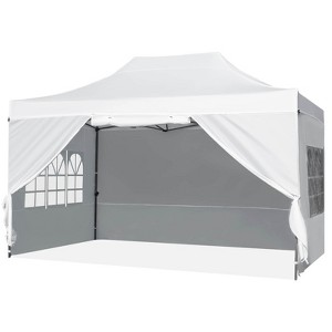 Costway 10 X 14 FT Pop up Canopy Tent with 4 Sidewalls, Wheeled Bag, 4 Sandbags, 8 Stakes White/Gray - 1 of 1