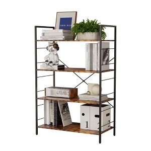4 Tier Bookshelf, Large Bookcase with Steel Frame, Industrial Book Shelves for Home Office,Rustic Book Shelf Organization and Storage - 1 of 4