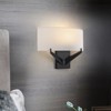 PAKOKULA Farmhouse 1-Light Black Rectangular Wall Sconce with White Half-Moon Fabric Shade - 2 of 4