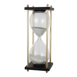 Gulches Hourglasses: Triangular Conical Timer with Black/ White Sand, 15/30-Minute Options, Metal Stand - 1 of 4