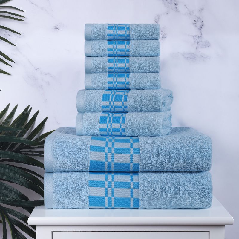 100% Cotton Medium Weight Geometric Border 8 Piece Assorted Bathroom Towel Set by Blue Nile Mills, 2 of 7